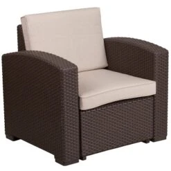 Flash Furniture 4 Piece Outdoor Faux Rattan Chair, Sofa And Table Set In Chocolate Brown -Flash Furniture Shop GUEST 94962c00 fe81 4c01 8dd4 73fe022d6503
