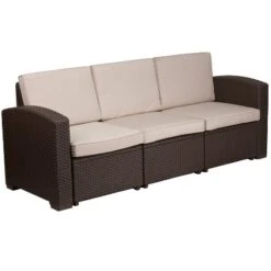 Flash Furniture 4 Piece Outdoor Faux Rattan Chair, Sofa And Table Set In Chocolate Brown -Flash Furniture Shop GUEST 97b7b466 7141 46dc 8224 12cda9624297