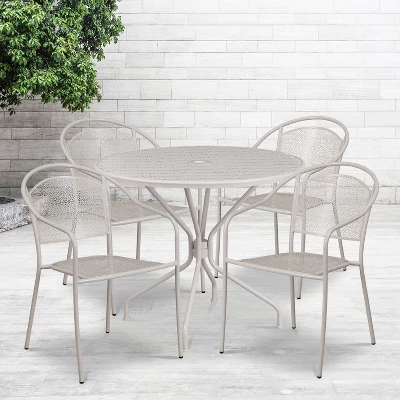 Flash Furniture Oia Commercial Grade 35.25" Round Indoor-Outdoor Steel Patio Table Set With 4 Round Back Chairs 1 Flash Furniture Oia Commercial Grade 35.25" Round Indoor-Outdoor Steel Patio Table Set With 4 Round Back Chairs