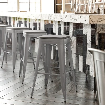 Flash Furniture Cierra Set Of 4 Commercial Grade 30" High Backless Metal Indoor Bar Height Stools With All-Weather Poly Resin Seats 1 Flash Furniture Cierra Set Of 4 Commercial Grade 30" High Backless Metal Indoor Bar Height Stools With All-Weather Poly Resin Seats