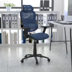 Flash Furniture Ergonomic Mesh Office Chair With 2-to-1 Synchro-Tilt, Adjustable Headrest, Lumbar Support, And Adjustable Pivot Arms