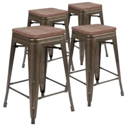 Flash Furniture 24" High Metal Counter-Height, Indoor Bar Stool With Wood Seat - Stackable Set Of 4 -Flash Furniture Shop GUEST a2e54c9b 3250 4a22 9a27 16a551f6ec58