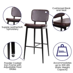 Flash Furniture Kenzie Commercial Grade Mid-Back Barstools - LeatherSoft Upholstery - Iron Frame With Integrated Footrest - Set Of 2 -Flash Furniture Shop GUEST a31605ed b434 45a4 82bb aa576aa4bdca