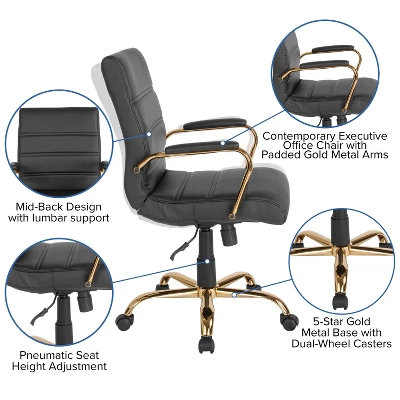 Flash Furniture Mid-Back Executive Swivel Office Chair With Metal Frame And Arms 2 Flash Furniture Mid-Back Executive Swivel Office Chair With Metal Frame And Arms - Image 2