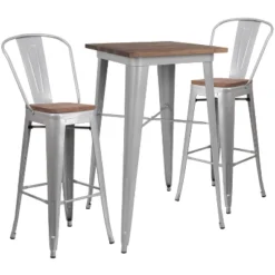Flash Furniture 23.5" Square Metal Bar Table Set With Wood Top And 2 Stools