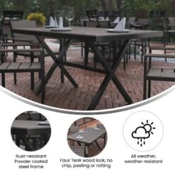 Flash Furniture Finch Commercial Grade X-Frame Outdoor Dining Table 59" X 35.5" With Faux Teak Poly Slats And Metal Frame -Flash Furniture Shop GUEST a8f5b7b9 ec9d 45c2 aa62 b750d647803f