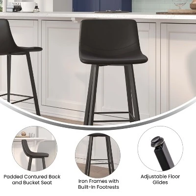 Flash Furniture Caleb Modern Armless 30 Inch Bar Height Commercial Grade Barstools With Footrests And Matte Iron Frames, Set Of 2 5 Flash Furniture Caleb Modern Armless 30 Inch Bar Height Commercial Grade Barstools With Footrests And Matte Iron Frames, Set Of 2 - Image 5
