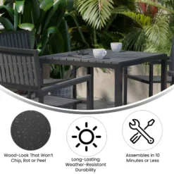 Flash Furniture Harris 5 Piece Commercial Indoor/Outdoor Table And Chairs With Black Poly Resin Slatted Backs And Seats -Flash Furniture Shop GUEST aac46633 9fb3 4b28 92c8 1551ef9f7bc2