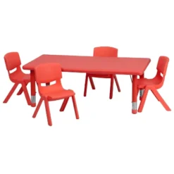 Flash Furniture 24"W X 48"L Rectangular Plastic Height Adjustable Activity Table Set With 4 Chairs -Flash Furniture Shop GUEST abf61390 e84b 47a8 a90e e0512615f34c