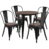 Flash Furniture 26" Round Metal Table Set With Wood Top And 4 Stack Chairs