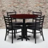 Flash Furniture 36'' Round Mahogany Laminate Table Set With X-Base And 4 Ladder Back Metal Chairs - Black Vinyl Seat