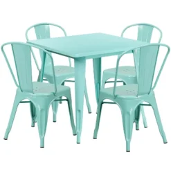 Flash Furniture Commercial Grade 31.5" Square Metal Indoor-Outdoor Table Set With 4 Stack Chairs -Flash Furniture Shop GUEST ae37cdaf 4a4c 4a63 a3cf d1702d39ce78