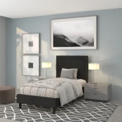 Flash Furniture Roxbury Twin Size Tufted Upholstered Platform Bed In Black Fabric