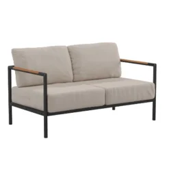 Flash Furniture Indoor/Outdoor Patio Loveseat With Cushions - Modern Aluminum Framed Loveseat With Teak Accent Arms -Flash Furniture Shop GUEST b18b9f9f ebbf 467e 9399 5edd00af71e7