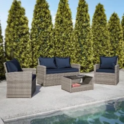 Flash Furniture Aransas Series 4 Piece Patio Set With Back Pillows And Seat Cushions