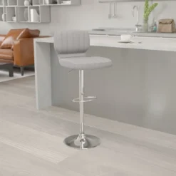 Flash Furniture Contemporary Vinyl Adjustable Height Barstool With Vertical Stitch Back And Chrome Base