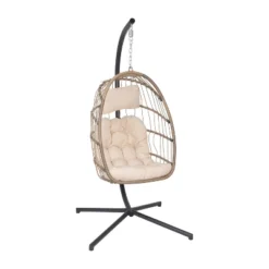 Flash Furniture Cleo Patio Hanging Egg Chair, Wicker Hammock With Soft Seat Cushions & Swing Stand, Indoor/Outdoor Cushions -Flash Furniture Shop GUEST b418da7e 5b5d 4cc1 be30 1ab89e648dff