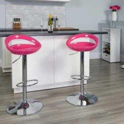 Flash Furniture Contemporary Plastic Adjustable Height Barstool With Rounded Cutout Back And Chrome Base