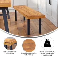 Flash Furniture Martindale Solid Acacia Wood Patio Dining Bench For 2 With Slatted Top And Black Flared Wooden Legs In A Natural Finish -Flash Furniture Shop GUEST b81371e9 1817 46c6 9889 e3ae3d8cb3fe