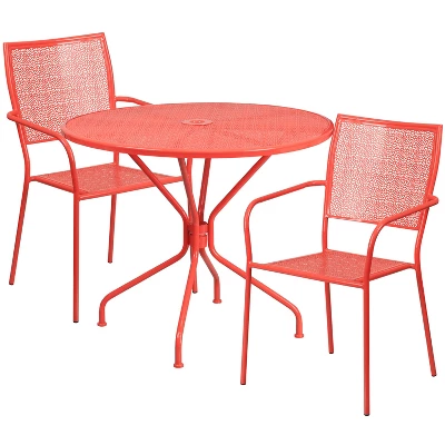 Flash Furniture Oia Commercial Grade 35.25" Round Indoor-Outdoor Steel Patio Table Set With 2 Square Back Chairs 4 Flash Furniture Oia Commercial Grade 35.25" Round Indoor-Outdoor Steel Patio Table Set With 2 Square Back Chairs - Image 4