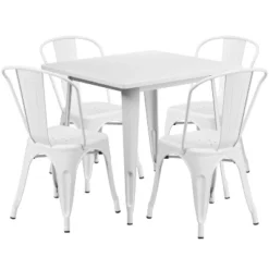 Flash Furniture Commercial Grade 31.5" Square Metal Indoor-Outdoor Table Set With 4 Stack Chairs -Flash Furniture Shop GUEST bb42ad34 d65d 4c75 9f1f 927e3fa39229