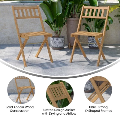 Flash Furniture Indoor/Outdoor Solid Acacia Wood Folding Bistro Chairs In Natural - Set Of 2 5 Flash Furniture Indoor/Outdoor Solid Acacia Wood Folding Bistro Chairs In Natural - Set Of 2 - Image 5