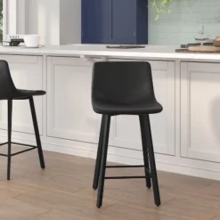 Flash Furniture Caleb Modern Armless 24 Inch Counter Height Stools Commercial Grade With Footrests And Matte Metal Frames, Set Of 2