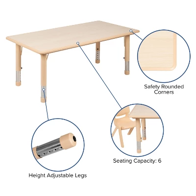 Flash Furniture 23.625"W X 47.25"L Rectangular Plastic Height Adjustable Activity Table Set With 4 Chairs 5 Flash Furniture 23.625"W X 47.25"L Rectangular Plastic Height Adjustable Activity Table Set With 4 Chairs - Image 5