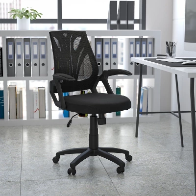 Flash Furniture Mid-Back Designer Black Mesh Swivel Task Office Chair With Open Arms 1 Flash Furniture Mid-Back Designer Black Mesh Swivel Task Office Chair With Open Arms