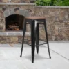 Flash Furniture 30" High Backless Metal Barstool With Square Wood Seat