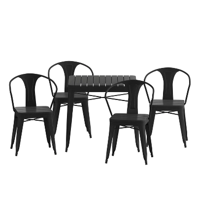 Flash Furniture All-Weather Resin Top Square Table & 4 Metal Chairs With Poly Resin Seats-Black 2 Flash Furniture All-Weather Resin Top Square Table & 4 Metal Chairs With Poly Resin Seats-Black - Image 2