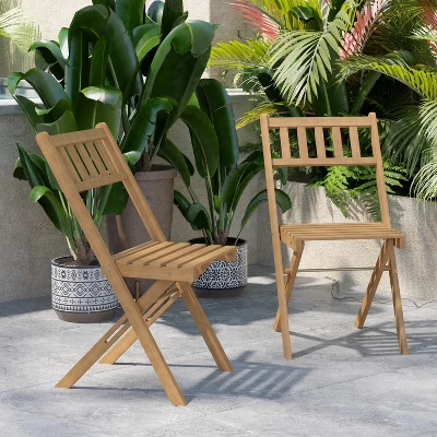 Flash Furniture Indoor/Outdoor Solid Acacia Wood Folding Bistro Chairs In Natural - Set Of 2 3 Flash Furniture Indoor/Outdoor Solid Acacia Wood Folding Bistro Chairs In Natural - Set Of 2 - Image 3