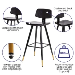 Flash Furniture Kora Commercial Grade Low Back Barstools-LeatherSoft Upholstery-Iron Frame-Integrated Footrest-Gold Tipped Legs-Set Of 2 -Flash Furniture Shop GUEST cdee3c1a 16c4 4b9c 8a0a 14ab17153423