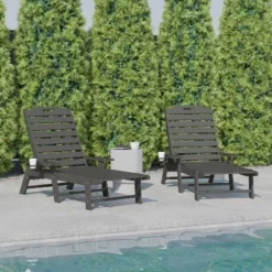 Flash Furniture Monterey Set Of 2 Adjustable Adirondack Loungers With Cup Holders- All-Weather Indoor/Outdoor HDPE Lounge Chairs