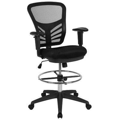 Flash Furniture Mid-Back Mesh Ergonomic Drafting Chair With Adjustable Chrome Foot Ring, Adjustable Arms 15 Flash Furniture Mid-Back Mesh Ergonomic Drafting Chair With Adjustable Chrome Foot Ring, Adjustable Arms - Image 15