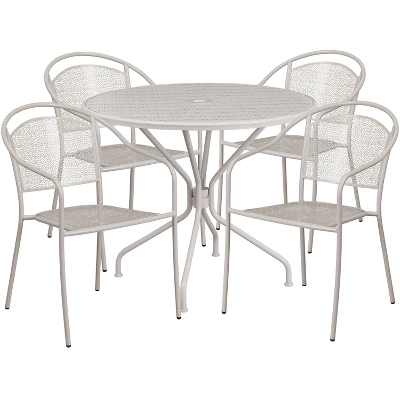 Flash Furniture Oia Commercial Grade 35.25" Round Indoor-Outdoor Steel Patio Table Set With 4 Round Back Chairs 8 Flash Furniture Oia Commercial Grade 35.25" Round Indoor-Outdoor Steel Patio Table Set With 4 Round Back Chairs - Image 8