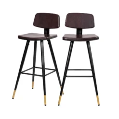 Flash Furniture Kora Commercial Grade Low Back Barstools-LeatherSoft Upholstery-Iron Frame-Integrated Footrest-Gold Tipped Legs-Set Of 2 -Flash Furniture Shop GUEST d1fd0db9 a2aa 4da0 97f5 0ac983e602a8
