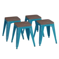 Flash Furniture 18" Backless Table Height Stool With Wooden Seat, Stackable Metal Indoor Dining Stool, Commercial Grade - Set Of 4 -Flash Furniture Shop GUEST d352350f 48a8 46ce a7ed b9abf0769bc9