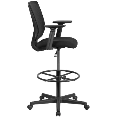 Flash Furniture Ergonomic Mid-Back Mesh Drafting Chair With Black Fabric Seat, Adjustable Foot Ring And Adjustable Arms 7 Flash Furniture Ergonomic Mid-Back Mesh Drafting Chair With Black Fabric Seat, Adjustable Foot Ring And Adjustable Arms - Image 7