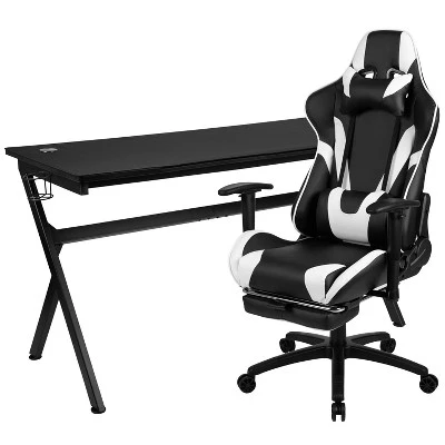 Flash Furniture Gaming Desk And Footrest Reclining Gaming Chair Set - Cup Holder/Headphone Hook/Removable Mouse Pad Top/Wire Management 14 Flash Furniture Gaming Desk And Footrest Reclining Gaming Chair Set - Cup Holder/Headphone Hook/Removable Mouse Pad Top/Wire Management - Image 14