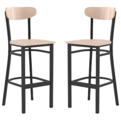 Flash Furniture Wright Set Of 2 Commercial Grade Barstools With 500 LB. Capacity Steel Frame, Solid Wood Seat, And Boomerang Back -Flash Furniture Shop GUEST d45dbcc8 6a26 4579 8064 a733d722197f