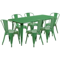 Flash Furniture Commercial Grade 31.5" X 63" Rectangular Metal Indoor-Outdoor Table Set With 6 Stack Chairs -Flash Furniture Shop GUEST d614debd 008a 4c12 9197 81a9eb7355bd