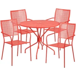 Flash Furniture Oia Commercial Grade 35.25" Round Indoor-Outdoor Steel Patio Table Set With 4 Square Back Chairs -Flash Furniture Shop GUEST d6c81139 3a27 4a69 bd29 f0e733975acb