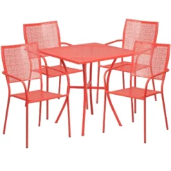 Flash Furniture Oia Commercial Grade 28" Square Indoor-Outdoor Steel Patio Table Set With 4 Square Back Chairs -Flash Furniture Shop GUEST d7561426 fd54 42b3 93e9 638646e0bcdc