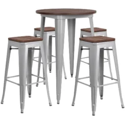 Flash Furniture 30" Round Metal Bar Table Set With Wood Top And 4 Backless Stools -Flash Furniture Shop GUEST d7f40101 f7ed 447d b31e 99daddaad77c
