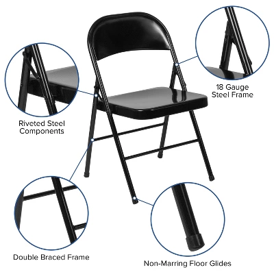 Flash Furniture 4 Pack HERCULES Series Double Braced Metal Folding Chair 3 Flash Furniture 4 Pack HERCULES Series Double Braced Metal Folding Chair - Image 3