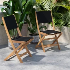 Flash Furniture 2PK All-Weather Acacia Wood Folding Bistro Chairs-Mesh Back/Seat-Natural/Black -Flash Furniture Shop GUEST d92941d5 c91e 45d2 923b 782471b739a8