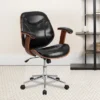 Flash Furniture Tansia Mid-Back Black LeatherSoft Executive Ergonomic Wood Swivel Office Chair With Arms