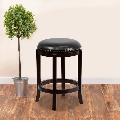 Flash Furniture 24'' High Backless Wood Counter Height Stool With LeatherSoft Swivel Seat 1 Flash Furniture 24'' High Backless Wood Counter Height Stool With LeatherSoft Swivel Seat