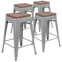 Flash Furniture 24" High Metal Counter-Height, Indoor Bar Stool With Wood Seat - Stackable Set Of 4 -Flash Furniture Shop GUEST dd41cd00 716a 4980 8689 46d627a0d3e8